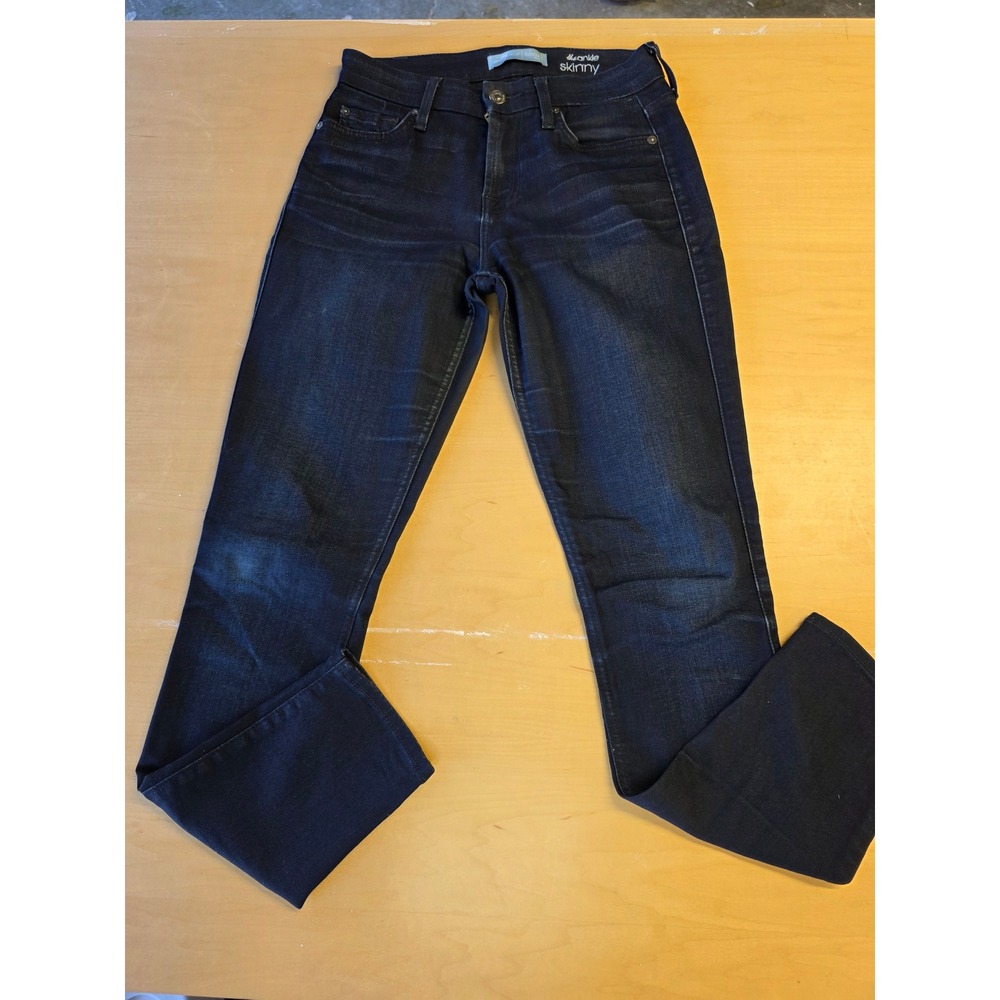7 For All Mankind The Ankle Skinny Jeans Indigo Blue Stretch Denim Size 25